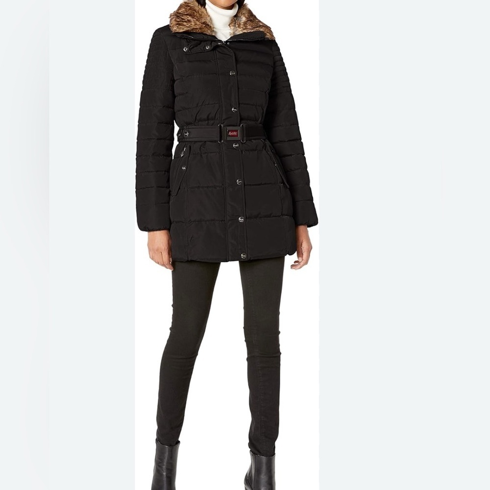 ✨ Nanette Lepore Black Belted Faux Fur Puffer Coat Size M ✨